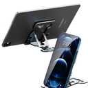 Cell Phone Stand, Fully Foldable,Aluminum Phone Stand with Non-Slip Anti-Scratch Pad Portable Ultra-Thin Phone Holder.Compatible with iPhone, iPad, Nintendo Switch, Tablets (7-13), All Phones Silver