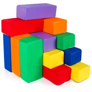 Toddler Foam Buliding Blocks - 12 Piece Fabric Covered 9x4x3inch Stacking Block Sets - Colourful Soft Play Set for Kids Idea for Building and Throwing Fun