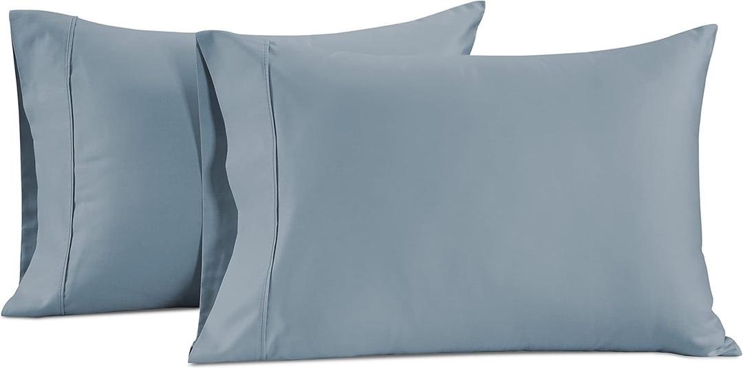 2 x Lane Linen 100% Cotton Pillow Cases King Size Set of 2, 600 Thread Count Satin Soft King Pillowcase with Envelope Closure, Cooling & Breathable - Easy Fit- King Size Pillow Covers (20" x 40") - Blue