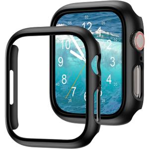 2 Pack Compatible for Apple Watch Case 45mm Series 7,Hard PC Bumper Case Protective Cover Frame [NO Screen Protector] for iWatch 7 45mm Accessories (Black+Black)
