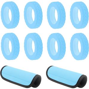 8-Pack Luminous Blue Luggage Wheel Covers (Fits 2"-2.4" Double Wheels) & 2-Pack Blue Handle Wraps - Silicone Tire-Textured Wheel Protectors, Wet-Suit Material Handle Grips for Travel