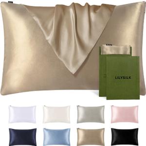 LILYSILK Silk Pillowcase for Hair and Skin Standard-100% Mulberry Silk 19 Momme Both Sides Silk Bed Pillow Cover with Hidden Zipper, 1 Pc (Standard Size 20''x26'', Taupe)