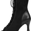 YYTing Women Suede Ballroom Dance Boots Latin Salsa Dress Shoes Practice Footwear 2.5inch 3.5inch Heels YT22 (Black)