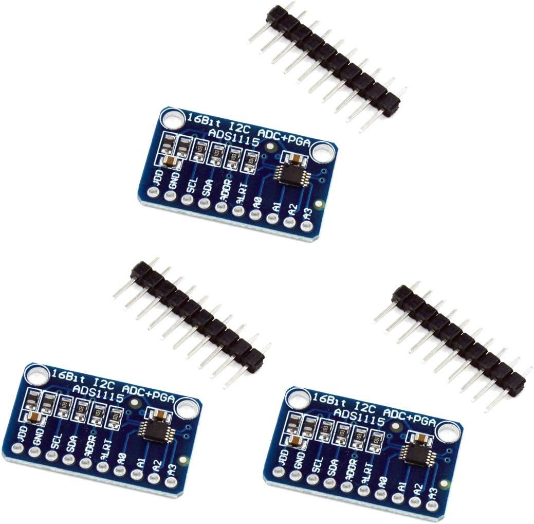 HiLetgo 3pcs ADS1115 16 Bit 16 Byte 4 Channel I2C IIC Analog-to-Digital ADC PGA Converter with Programmable Gain Amplifier High Precision ADC Converter Development Board for Arduino Raspberry Pi