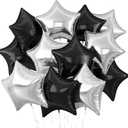 Black Silver Star Balloons,12Pcs Black Star Shaped Foil Balloons,18Inch Large Silver Helium Balloon for Birthday Baby Shower Anniversary Wedding Party Decorations