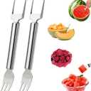 3 x 2-in-1 Dual Head Watermelon Slicer Fork, 304 Stainless Steel Fruit Cube Cutter Tool, 2 Pack