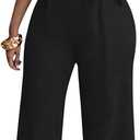 LalaLin Sexy 3/4 Sleeve Jumpsuit for Women V Neck High Waisted Long Wide Leg Pant Button Down Party Romper with Belt (Large)