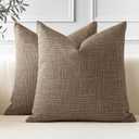 OTOSTAR Pack of 2 Throw Pillow Covers 18x18 Inch Linen Coffee Brown Pillowcases Farmhouse Decorative Solid Pillow Covers 45x45 cm Square Cushion Case for Home Decor Sofa Couch Bed (Coffee Brown)