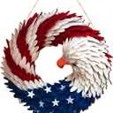 1 Pcs 4th of July Patriotic Door Sign 250th Anniversary Eagle Wreath Decorations Patriotic Door Hanger American Rustic Wooden Plaque for Wall Front Porch Memorial Day Decor