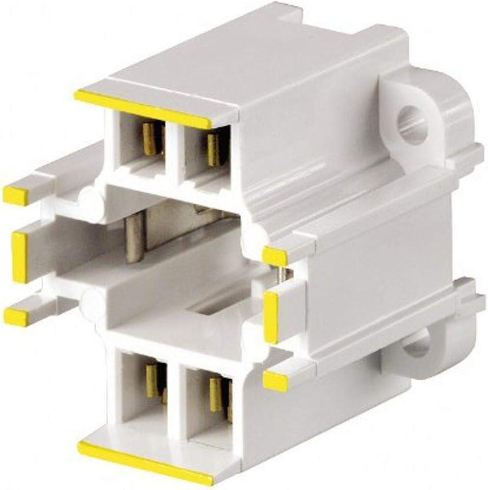 Leviton 26725-414 GX24q-4 Base, 42W 4-Pin, 10mm Compact Fluorescent Lampholder, Vertical, Bottom Screw-Down, Yellow Color Code, Quick-Connect 18AWG , White