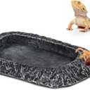 Reptile Water Dish for Bearded Dragon Tank Accessories, Hygger zoo Hermit Crab Food Bowl Reptile Food Dish Corner Rock Terrarium Feeding Bowl Tortoise Water Dish for Leopard Gecko Turtle Snake, Black
