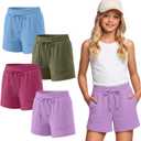 Halfchet 4 Pack Girls' Sweat Shorts | Active Shorts, Elastic Waist, Drawstring, Loose Fit, Pockets, Sizes 5-14Y, Casual, Summer, Daily, Playground, Sports, Holiday
