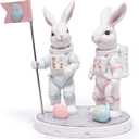 Hodao Astronaut Bunny Figurines, Artemis II Lunar Mission Inspired Space Decor, Resin Moon Rabbit Statues with Flag & Eggs, Cute Astronaut Gifts for Space Lovers, Office & Home Desk Decor
