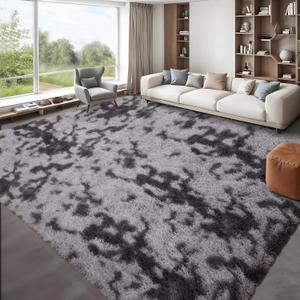 GarveeHome 10x13 Fluffy Area Rug- Area Rug for Living Room, Shaggy Large Indoor Thick Living Room Carpet with Non-Slip Backing, Soft Plush Carpet for Bedroom, 10x13, Tie-dye Dark Grey