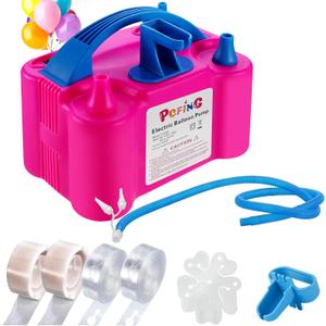 PCFING Balloon Pump Electric, Portable Balloons Inflator Blower Machine with Balloon Tie Tool & Dual Nozzle (Large- Upgraded Tie Tool with Arch Strip Kit)