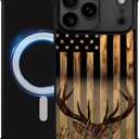 DJSOK Case for iPhone 17 Pro,Compatible with MagSafe,Anti-Scratch Shockproof Case,Wood Grain American Flag Buck Hunter Deer