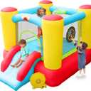 WELLFUNTIME Inflatable Bouncy Castle & Bounce House Slide, Kids Jumping Castle with Blower, 100x77x63 Inch