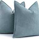 MIULEE Pack of 2 Dusty Blue Decorative Pillow Covers 18x18 Inch Soft Chenille Luxurious Couch Throw Pillows Farmhouse Cushion Covers with Elegant Design for Sofa Bedroom Living Room Home Decor