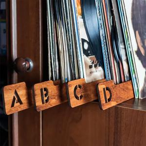 26PCS Alphabetical Wooden Vinyl Storage Dividers, 26 Record Separator Holder Dividers A-Z Fot Horizontal Vertical, Album CD DVD Media Book Shelf Holders Accessories for Music Enthusiasts Album Crate