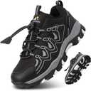 Eggseed Boys Kids Hiking Trail Shoes Waterproof Slip Resistant Outdoor Trekking Walking Running Sneakers, Black Silver, 4.5 US Big Kid