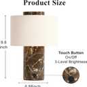 YMXYJM Marble Table Lamp, Rechargeable Cordless Bedside Lamp with Touch Control & Stepless Dimming, Linen Shade Decorative Lamp for Bedroom, Living Room, Nightstand & Bookshelf, Dark Brown