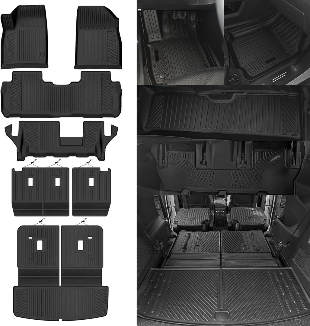 All Weather Floor Mats Fit for 2017-2023 GMC Acadia 7 Seats with 2nd Row Bench Seat Floor Mats & Trunk Mat & 2nd Backrest Mats & 3rd Row Backrest Mats for GMC Acadia Accessories Floor Liner