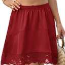 Yousify Womens Summer Mini Skirts Y2K Lace Trim Skirt Casual High Waisted Satin Silk Flowy Going Out Beach Short Skirt (Red, S)