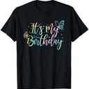 It's My Birthday Butterfly Tie Dye Birthday Party Women Girl T-Shirt Small