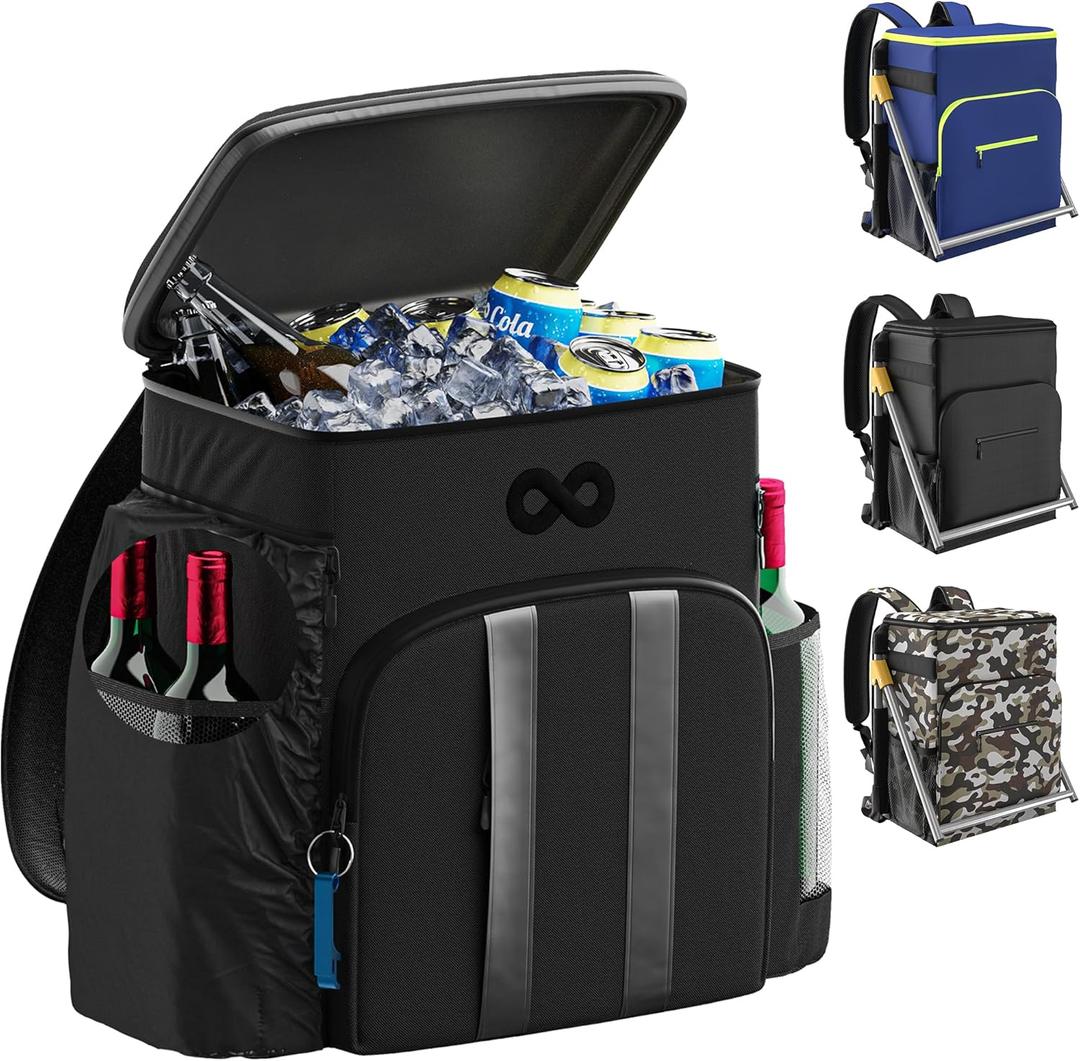Insulated Backpack Cooler - 54 Cans, 24 Hour Cooling, Wider Straps, Lightweight Leak Proof Liner, Portable Cooler Backpack Bag for Men Women Beach Picnic Travel Lunch Camping - Everlasting Comfort (Black)