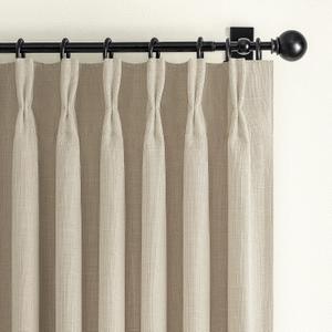 PleatedDrapes Room Darkening Natural Linen 84 Inch Curtains for Living Room, Modern Pinch Pleat Warm Beige Blackout 2 Layer Viral Curtain Thermal Sound Dampening Window Drape 84 Inches Length 2 Panels