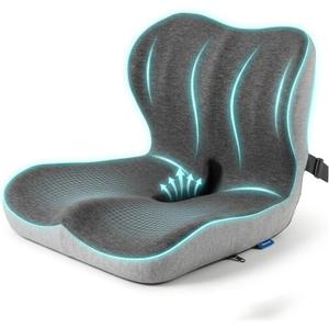 Cupocupa Memory Foam Seat Cushion, Ergonomic Orthopedic Pad with Adjustable Strap for Car Truck Office Chair, Lumbar Back Support & Sciatica Relief for Long Drives