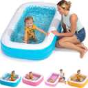 2-in-1 Inflatable Kiddie Pool, 65"x39"x10" (5'5") Soft Cushioned Floor, Handles, Drain, Shallow Rectangular Blowup Swimming Pool for Kids Age 2+ Toddler Ball Pit, Small Adult Backyard Tanning Pool