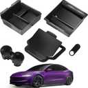2025 Upgrade Center Console Organizer Tray for Tesla Model 3 Highland Accessories 2024 2025/For Tesla Model Y Juniper Accessories 2025 [Slide Smoothly/US Patent] Cup Holder Matte Black
