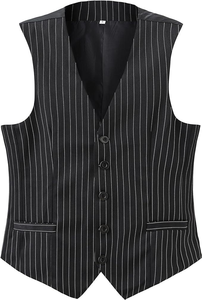 Gionforsy Mens Suit Vest 1920s Mens Vest Slim Fit Formal Business Gangster Waistcoat, Size: L