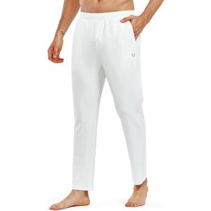NORTHYARD Men's Yoga Casual Sweatpants Cotton Athletic Lounge Pants Open Bottom Loose Exercise Straight Leg Pant with Pockets (White, L)