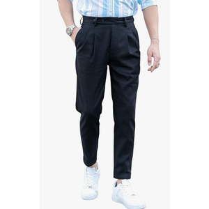 SweatyRocks Men's High Waist Fold Pleated Crop Suit Pants Work Office Business Long Trousers with Pockets, Black, Large