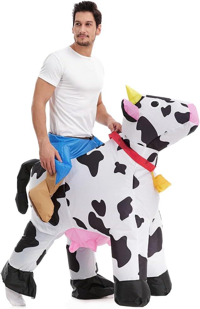 HSCTEK Inflatable Cow Costume Adult Men Women, Blow up Ride on Animal Cosplay Teen, Riding Halloween Rider Clothes Plus L