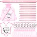 TaoBary 50 Sets Baby Shower Pens Bulk Pink It's a Girl Ballpoint Pens Baby Shower Favors with Thank You Cards and Organza Bags Gender Reveal Guests Decorations