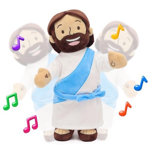 Yelakey Dancing Jesus Doll, 14" Musical Jesus Plush with 4 Christian Songs, Interactive Christian Plush Toy for Kids and Adults, Christmas Easter Baptism Gift