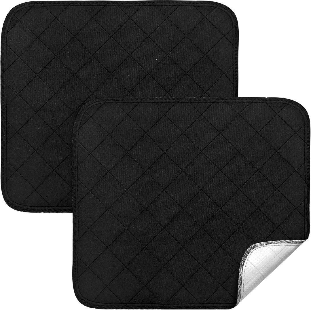 Waterproof Chair Pads for Incontinence 18" x 16", 2 Pack Non Slip Absorbent Wheelchair Reusable Seat Protector, Washable Seat Covers for Chairs, Black