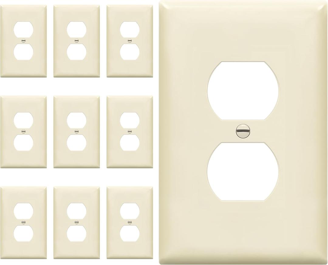 ENERLITES Duplex Receptacle Outlet Wall Plate, Gloss Finish, Midway Size 1-Gang 4.88" x 3.11", Unbreakable Polycarbonate Thermoplastic, UL Listed, 8821M-LA-10PCS, Light Almond, 10 Pack