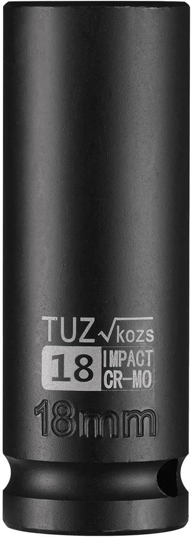 1/2 Inch Drive 18mm Deep Metric Impact Socket,CR-MO,6 Point Radius Corner Design,Square Chamfered Opening,Axle Nut Impact Grade Socket for Easy Removal