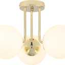 Gold 3-Light Semi Flush Mount Ceiling Light Fixtures, Modern Mid Century Lights for Dining Room Bedroom, Living Room, Hallway, Foyer