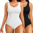 Nebility 2 Piece Shapewear Bodysuit for Women Tummy Control Slim Fit Sleeveless Round Neck Body Suit(Black/ White 2pk, Medium-Large)
