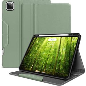 H HOLIMET Case for iPad Pro 11 Inch 2022 4th/3rd/2nd/1st Generation 2021/2020/2018 with Pencil Holder Folio Stand Auto Wake/Sleep Vegan Leather, Green