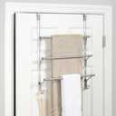 Over-The-Door Towel Rack, 3-Tier Bars with 2 Hooks, Satin Nickel, 24 x 17 x 6 inches