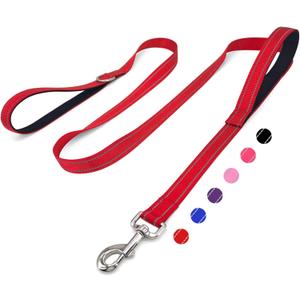 6 FT Dog Leash with 2 Padded Handle Nylon Reflective Dogs Leashes for Small Medium Large Dogs Red