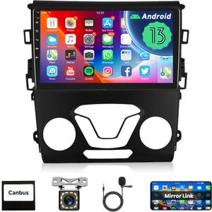 Android 13 Car Radio for Ford Fusion 2013-2019 GPS Navigation, Rimoody Car Stereo 9 Inch Touchscreen WiFi Mirror Link Bluetooth FM SWC Rear View Camera Microphone
