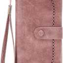 RFID Anti-Theft Brush Ladies Wallet Hollow Organ Card Holder European and American Retro Large Capacity Long Wallet,Pink