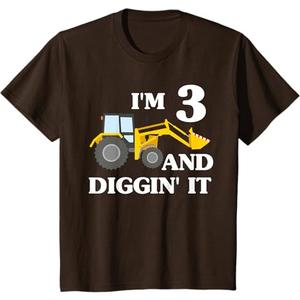 Kids I'm 3 And Digging It Construction Excavator 3rd Birthday T-Shirt (Black) 2T